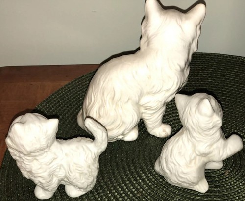 Lot Of 3 HOMCO White Persian Kitty Cats With Blue Eyes Figurines