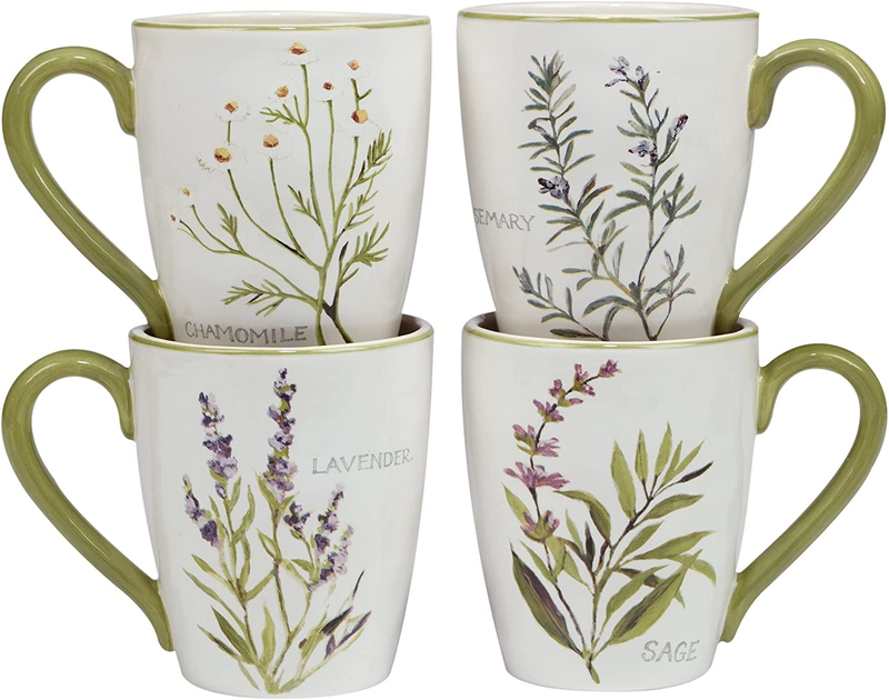 Fresh Herbs 16-Piece Dinnerware Set Service for 4 Green Multi Color Off/White Fl