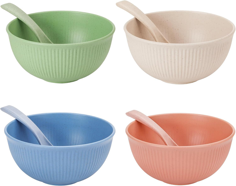 CSYY Unbreakable Cereal Bowls, 26Oz Large Picnic Bowls, 8Pcs Plastic Bowls and S