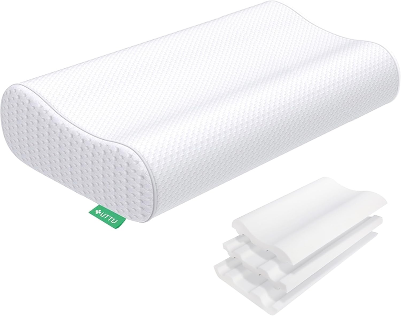 Cervical Pillow for Neck Strain Relief, Memory Foam Neck Pillow for Sleeping, Adjustable Orthopedic Sandwich Pillow, Contour Cooling for Side Back Stomach Sleeper, Travel(15.7