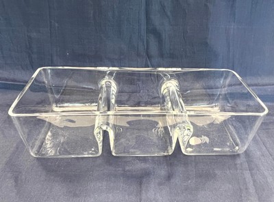 CRATE & BARREL 3 COMPARTMENT DIVIDED GLASS DISH SERVING BOWL, CONDIMENTS SNACKS