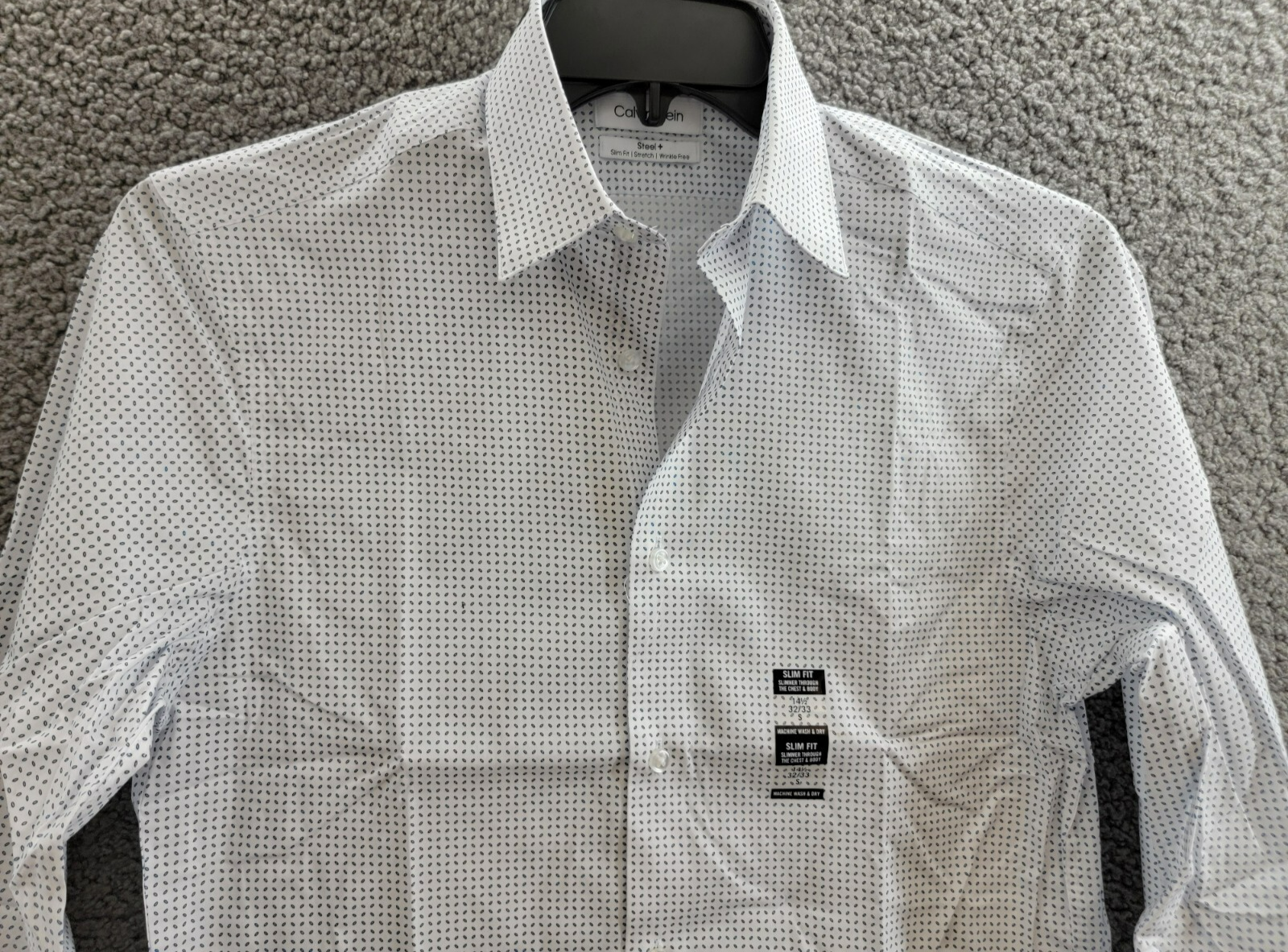 Calvin Klein Steel Plus Slim Fit Stretch Dress Shirt Men's 14.5 32-33 White/Blue - Picture 3 of 16