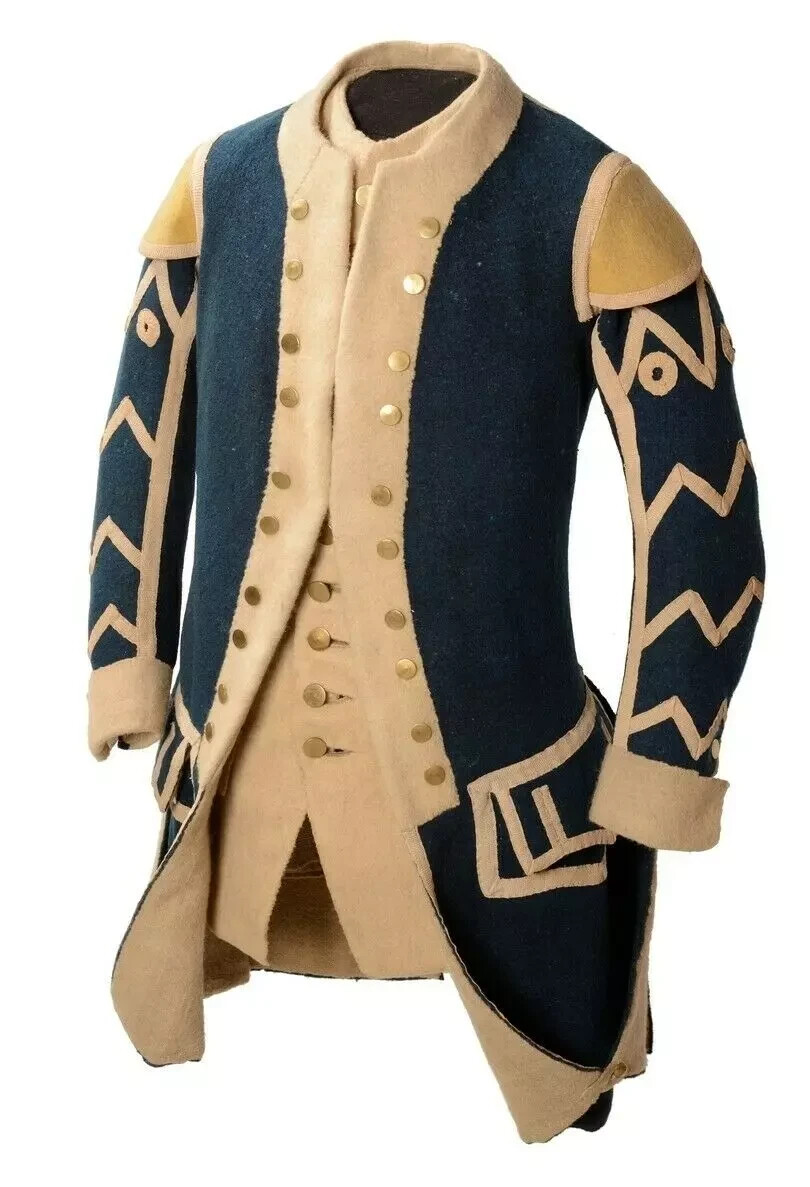 Pre-owned Handmade Men General Uniform Blue With Off White Lapel Wool Jacket