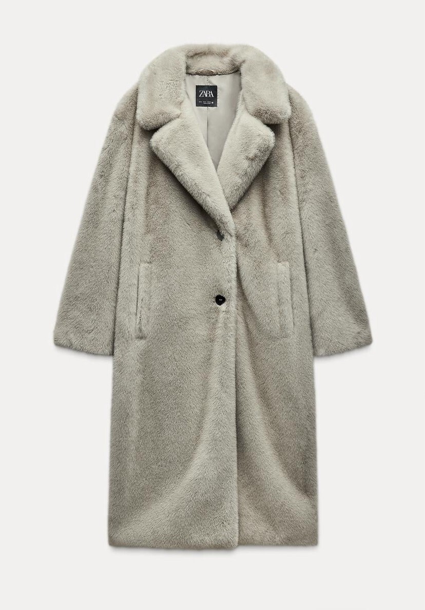 ZARA LONG FAUX FUR COAT GREY LAPEL COLLAR NEW FW24/25 SIZES