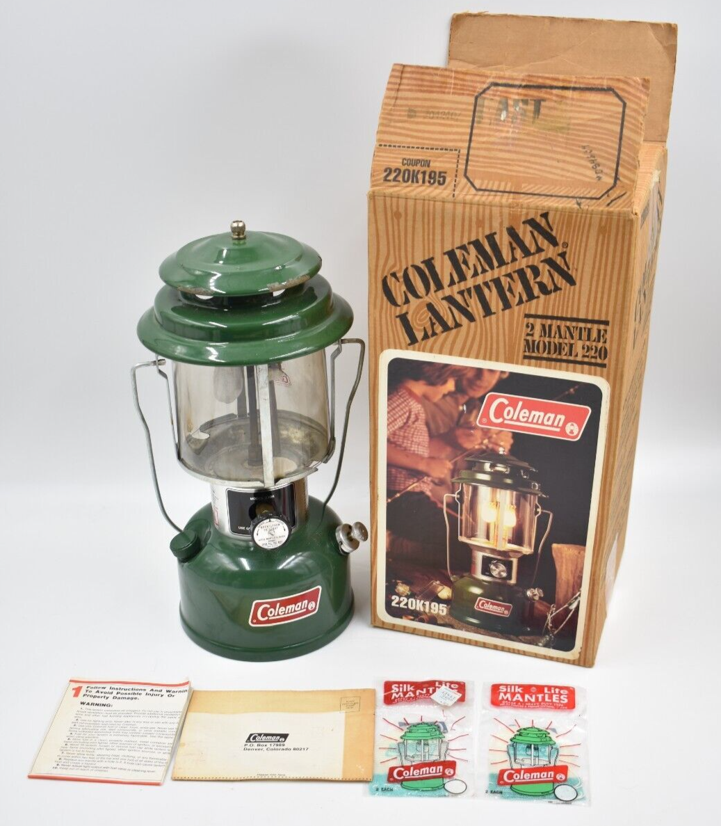 Vintage Green Coleman 2-Mantle Lantern 220K 220K195 Paperwork & Box | eBay Vintage Green Coleman 2-Mantle Lantern 220K 220K195 Paperwork & Box | eBay