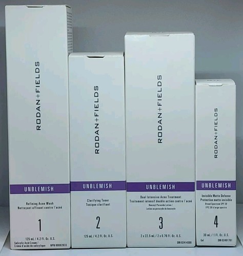 Rodan + Fields Unblemish Regimen For Acne Skin 4 Piece Set New in Box 12/2024
