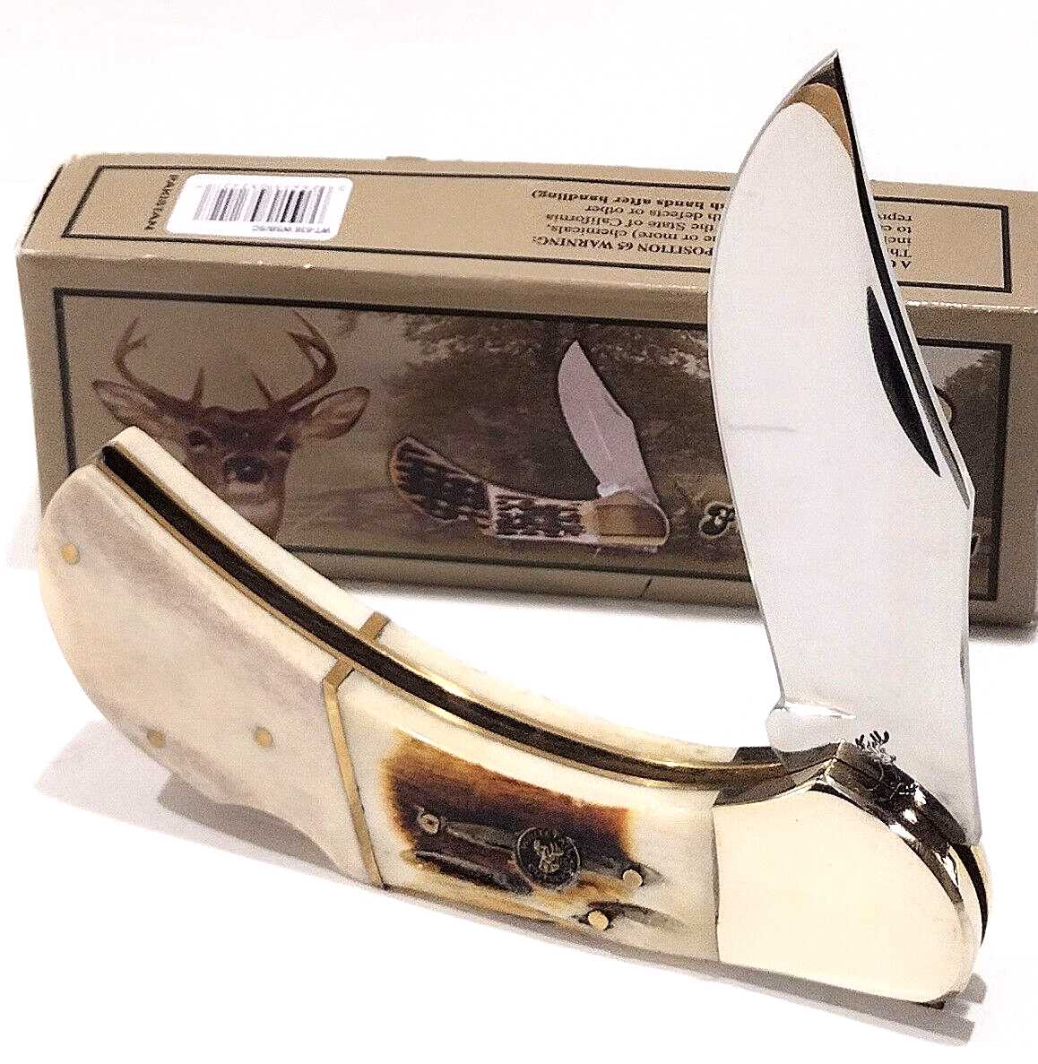Buck Whitetail Deer 2nd Cut Stag Bone Hunting Skinning Folding Pocket Knife