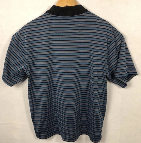 PGA Tour Men's Blue Gray Black Stripe Golf Polo Shirt Large