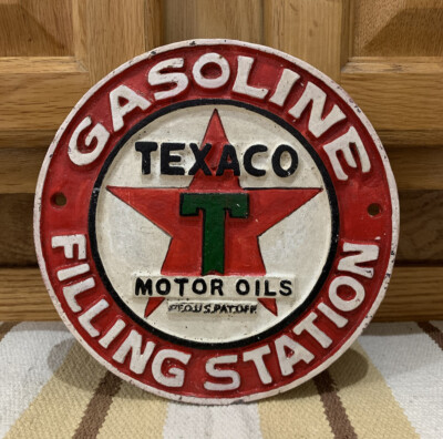 Texaco Filling Station Cast Iron Sign Gas Motor Oil Vintage Style Wall Decor