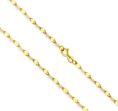 14K Yellow Gold Mirror Cable Chain Flat Link 2mm wide 16 18 20 22 Spring Ring