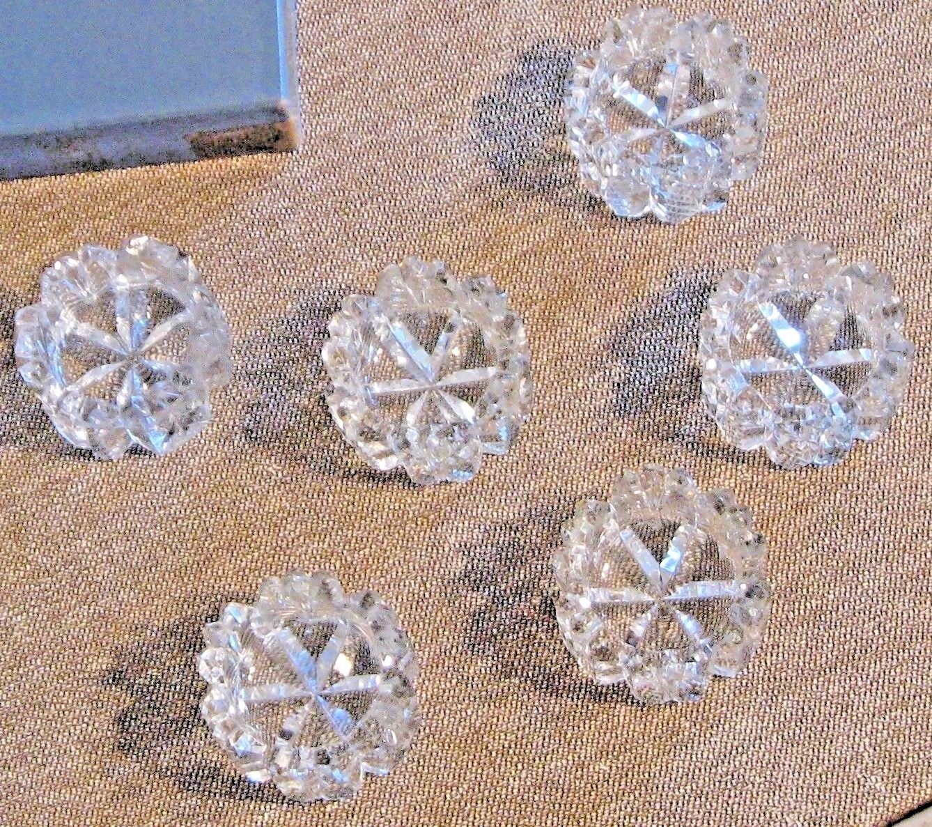 SET OF 6 CUT GLASS OPEN SALTS ORIGINAL BOX No. 3039 ANNE PATTERN JAPAN CRYSTAL