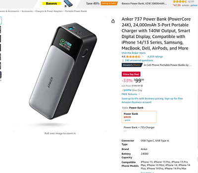 Anker 737 Portable Power Bank 140W 24000mAh Battery Pack