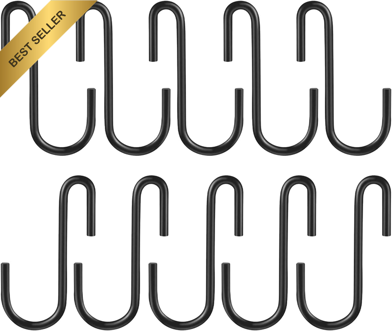 S Hooks for Hanging Heavy Duty, 10 Pack Black Metal Utility Hooks for Kitchen, C