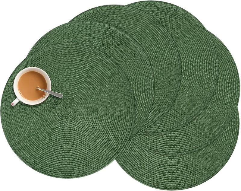 6 round Placemats,Braided 15 Inch Table Mats Heat Resistant Non-Slip Washable,Fo
