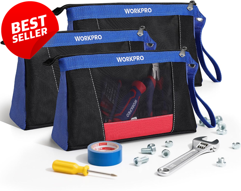 Small Tool Pouch Zipper 12 Inch Heavy Duty Utility Bag Organizer 3 Pack - US