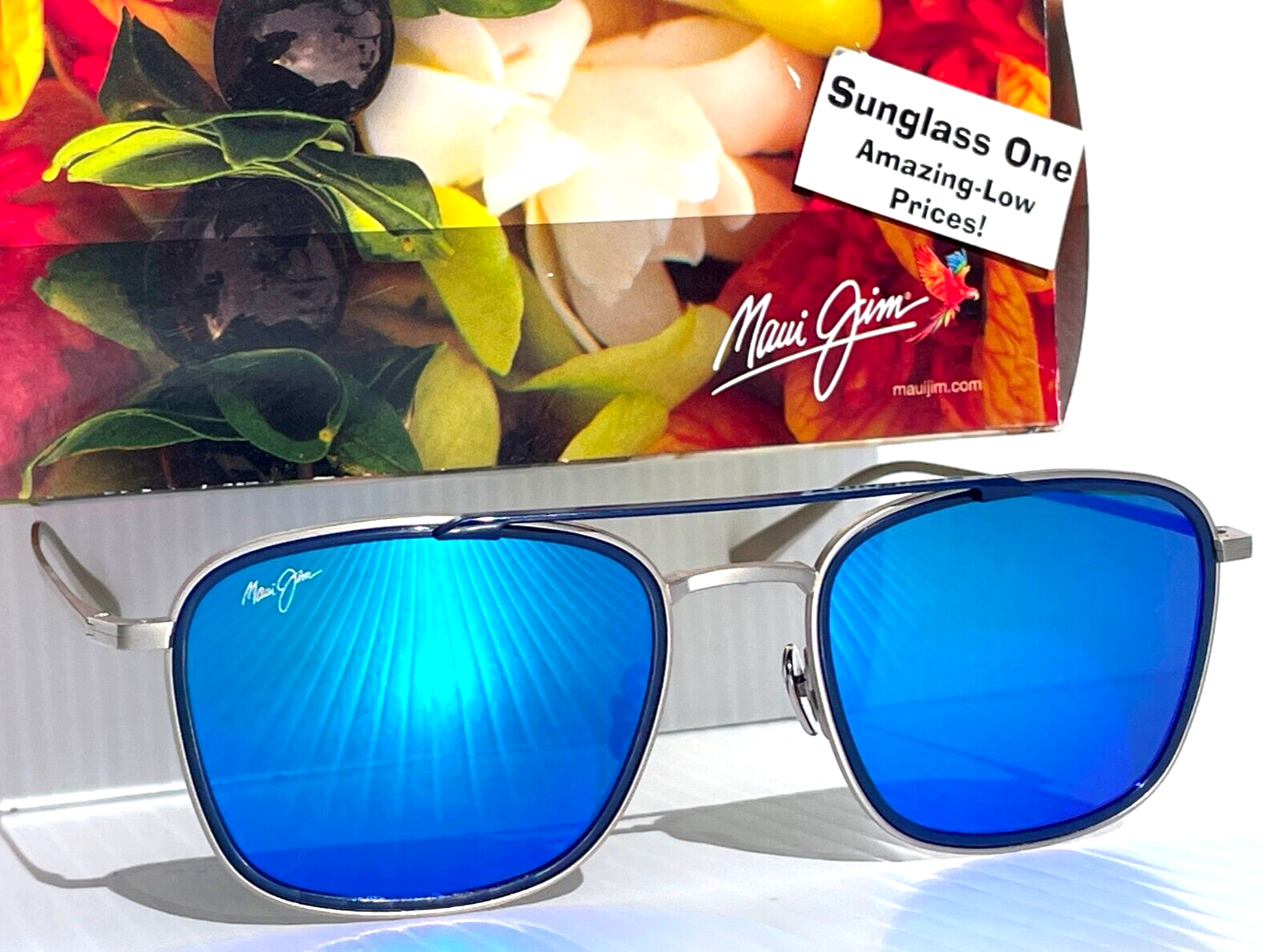 Pre-owned Maui Jim Following Seas Silver & Navy Polarized Blue Lens Sunglass B555-17m