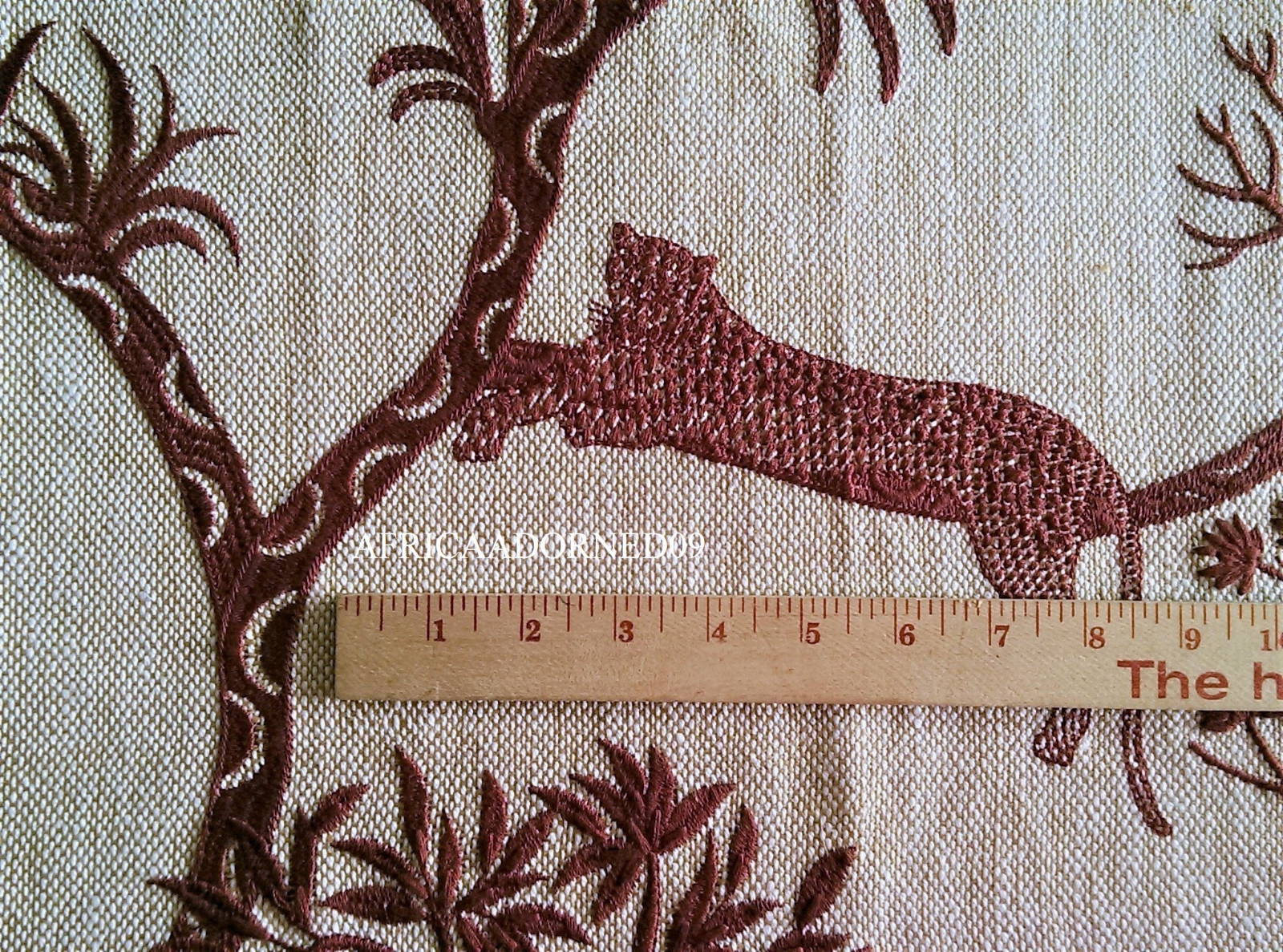 2M EXOTIC BIG CAT&ANIMALS IN TREE EMBROIDERED HEAVY WEIGHT LINEN  FABRIC 5YARDS