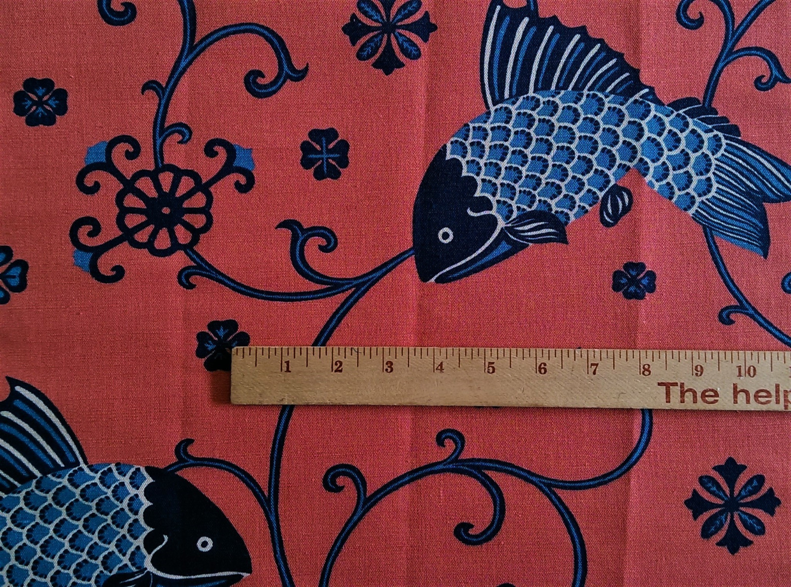 EXOTIC DECORTIVE ASIAN FISH MOTIF LINEN PRINT FABRIC MULTI 2 YARDS PINK/INDOBLUE
