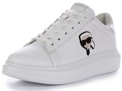 Pre-owned Karl Lagerfeld Kapri Mid Cut Low Mens Sneaker White Mono Us 6 - 13
