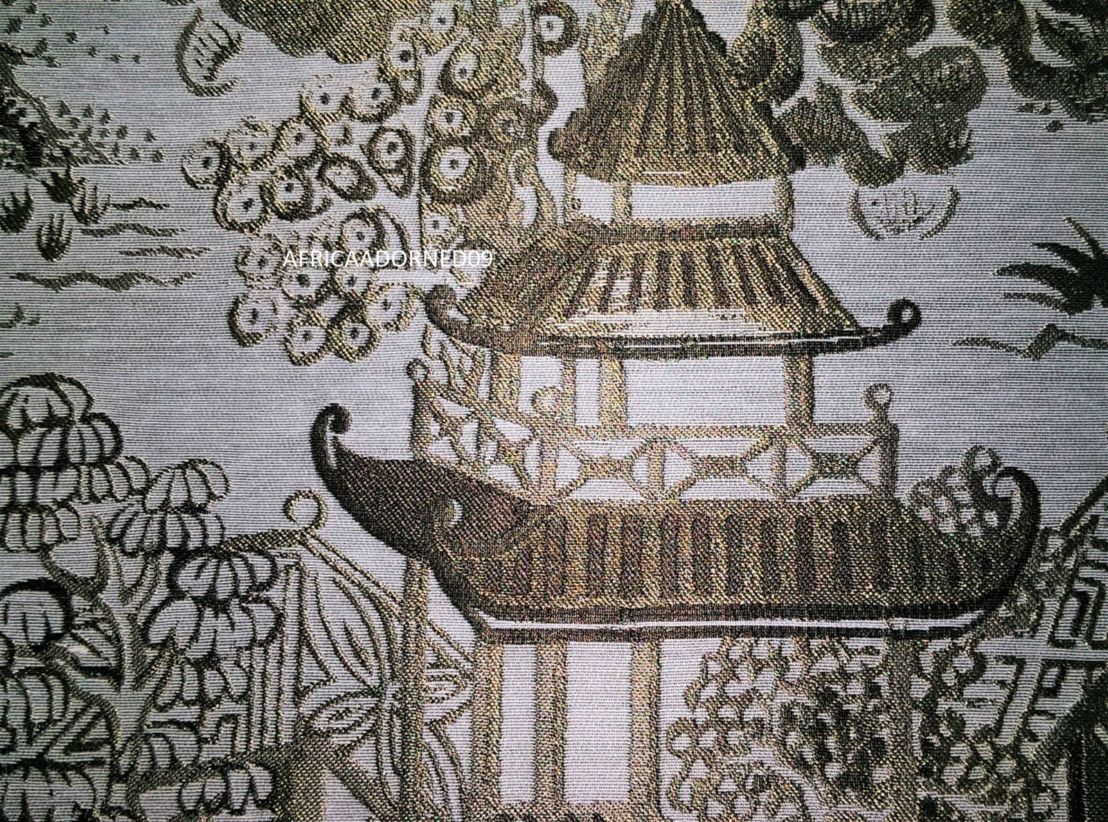 EXQUISITE PAGODA ASIAN TOILE WOVEN JACQUARD UPHLOSTERY FABRIC 20 YARDS TAUPE