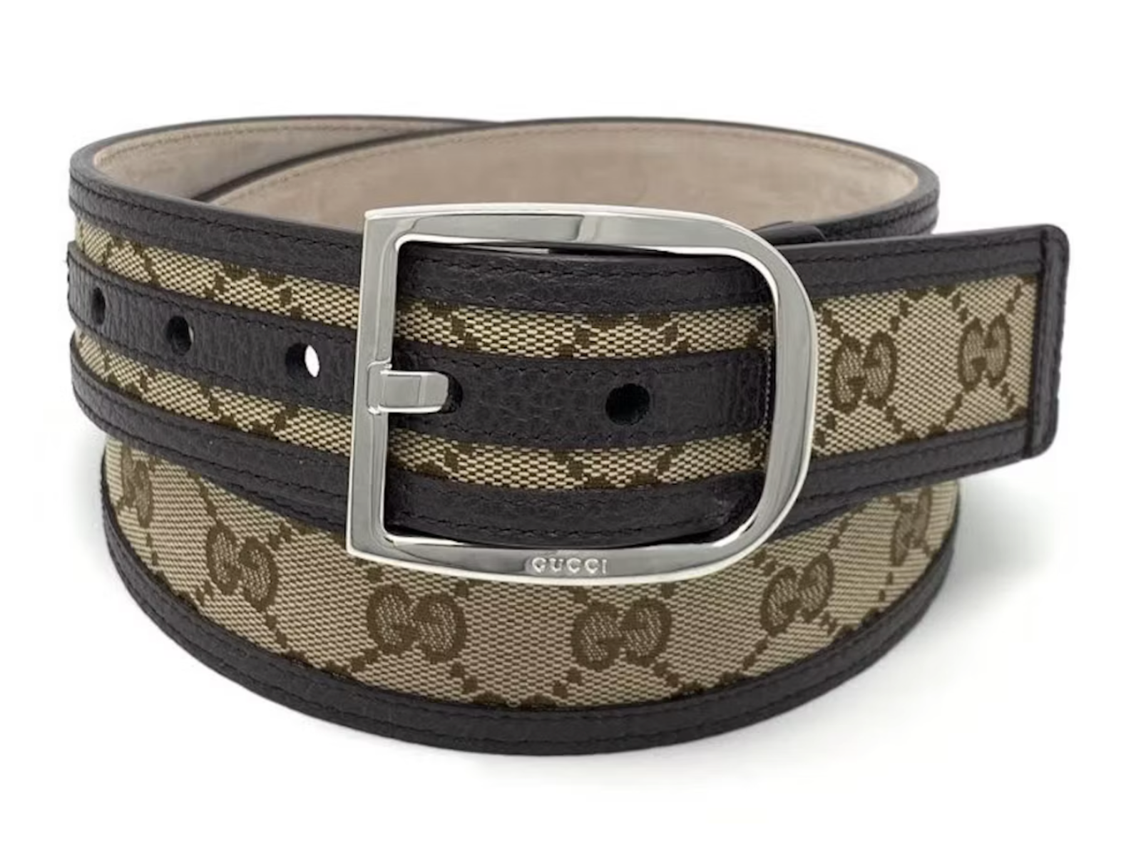 Pre-owned Gucci 449716 Beige/ebony Canvas Ssima Belt In Brown And Beige