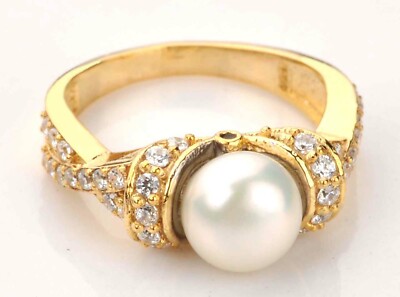 Pre-owned Vt Gems 14kt Yellow Gold With 3.25ct Natural Freshwater Pearl Igi Certified Diamond Ring