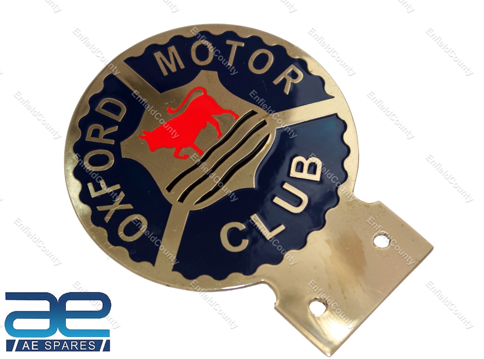 Vintage Oxford Motor Club Car Heavy Brass Enamel Front Grill Decal Badge  