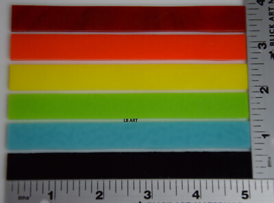 6 PIECES 1/2" x 5" OPAQUE RAINBOW COLOR STRIPS BULLSEYE 3mm THICK GLASS 90 COE
