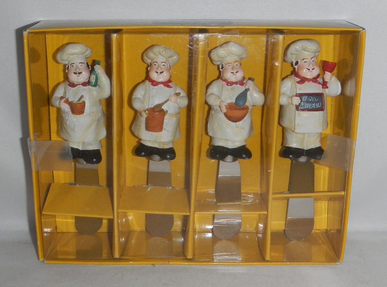 Of 4 Cheese Knives Knife Spreaders Hand Painted Bon Appetit