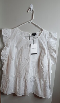 Who What Wear Womens Eyelet Ruffle Trim Sleeveless Blouse Plus Size 2X White  