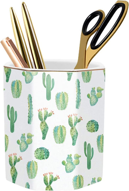 Cactus Pen Holder, Stand for Desk Pencil Cup for Girls Kids Durable Ceramic Desk