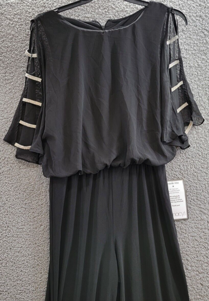 MSK Embellished Ladder-Sleeve Wide-Leg Jumpsuit Women's M Black Round Neck Zip~ - Picture 3 of 18