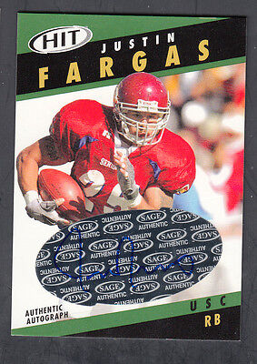 Justin Fargas 2003 SAGE HIT Rookie Auto Card Emerald #A25 USC Trojans. rookie card picture