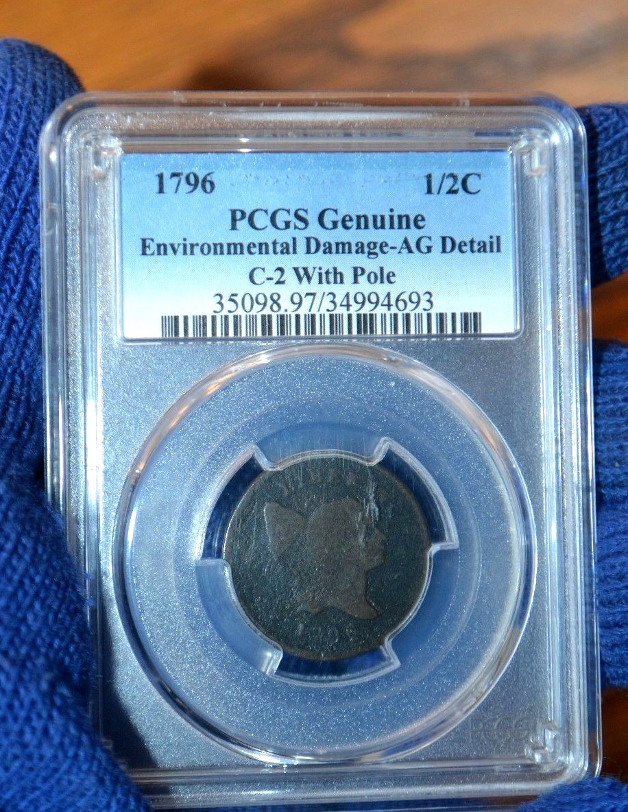 1796 HALF CENT** C-2 with Pole ** PCGS ** AG Detail