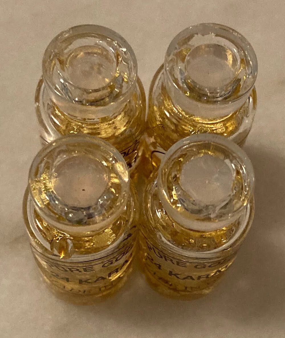 Lot of 4 Vials of Pure Gold Leaf Flakes 24 Karat; 1.5" x 0.75" Bottle