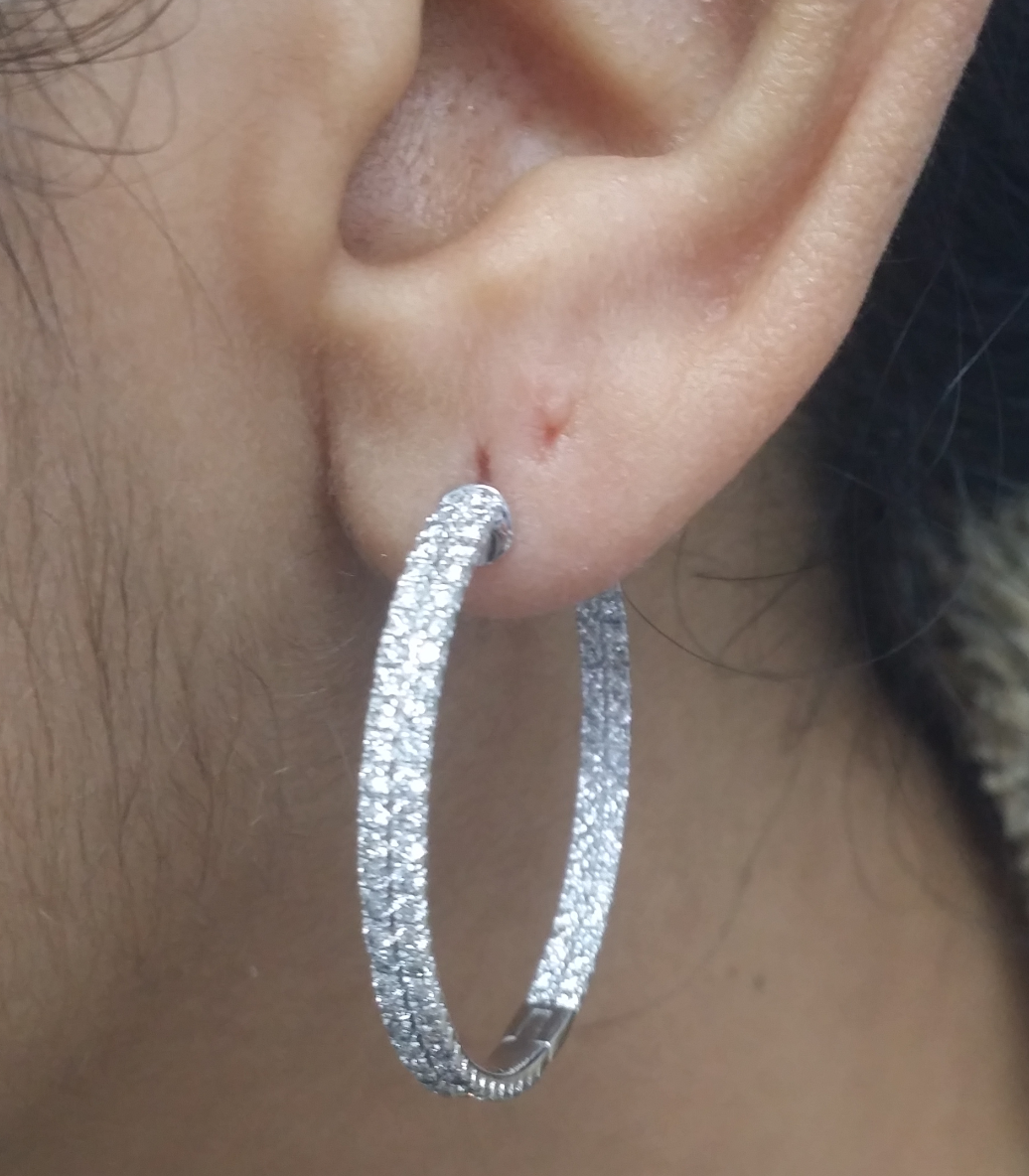 Pre-owned Handmade Steal Deal 2.05 Carat Natural Round Diamonds Two Row Hoops Earrings In 14k Gold In White