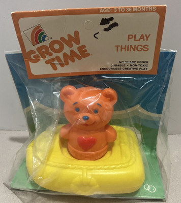 Grow Time Bath Water Toy Play Things Orange Bear Yellow Boat Toddler NEW Vintage