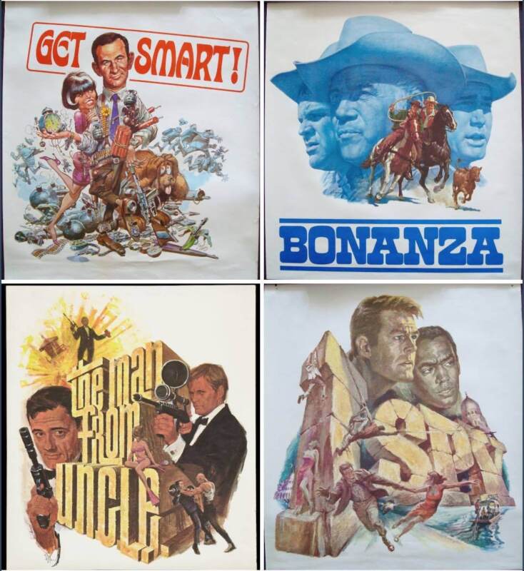 NBC 1966 x4 posters set BONANZA GET SMART I SPY MAN FROM UNCLE JACK DAVIS BAMA