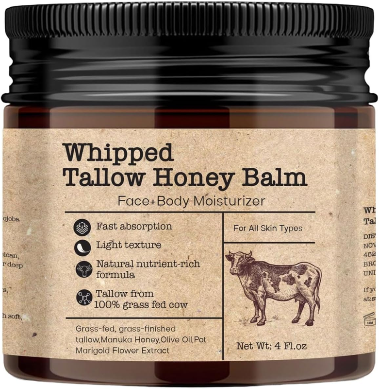 Beef Tallow Moisturiser,Fast Absorbing Beef Tallow and Honey Balm, | Deeply Mois