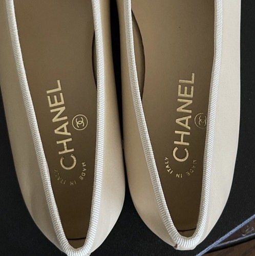 Pre-owned Chanel Beige Lambskin Cap Toe Ballerina Flats Choose Your Size In Black / Beige