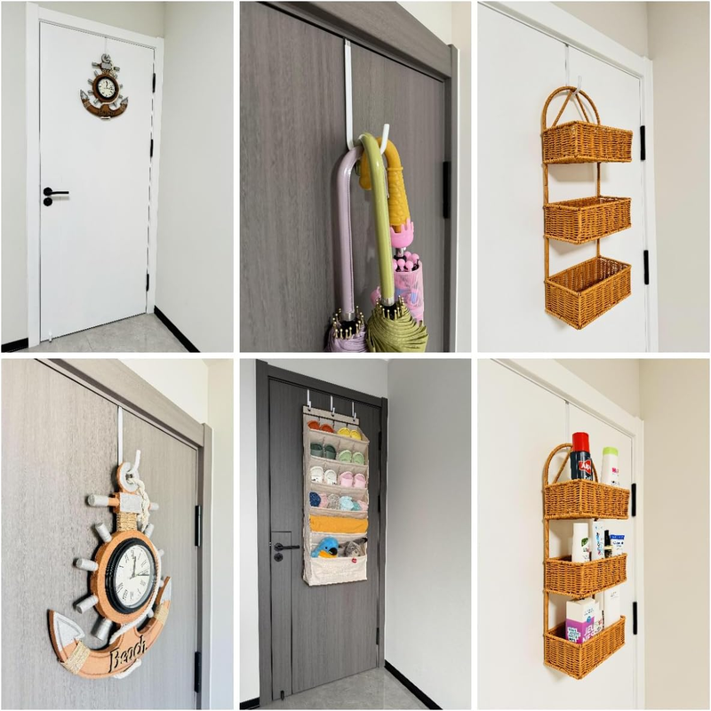 Over the Door Hooks 4Pcs L=5.5" Fit 1 3/8" Door Steel w/ White Rubber Coating Ha