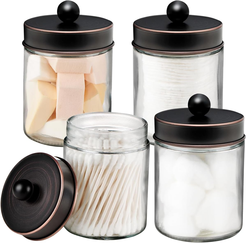 4 Pack Apothecary Jars Bathroom Vanity Storage Organizer Set-Countertop Canister