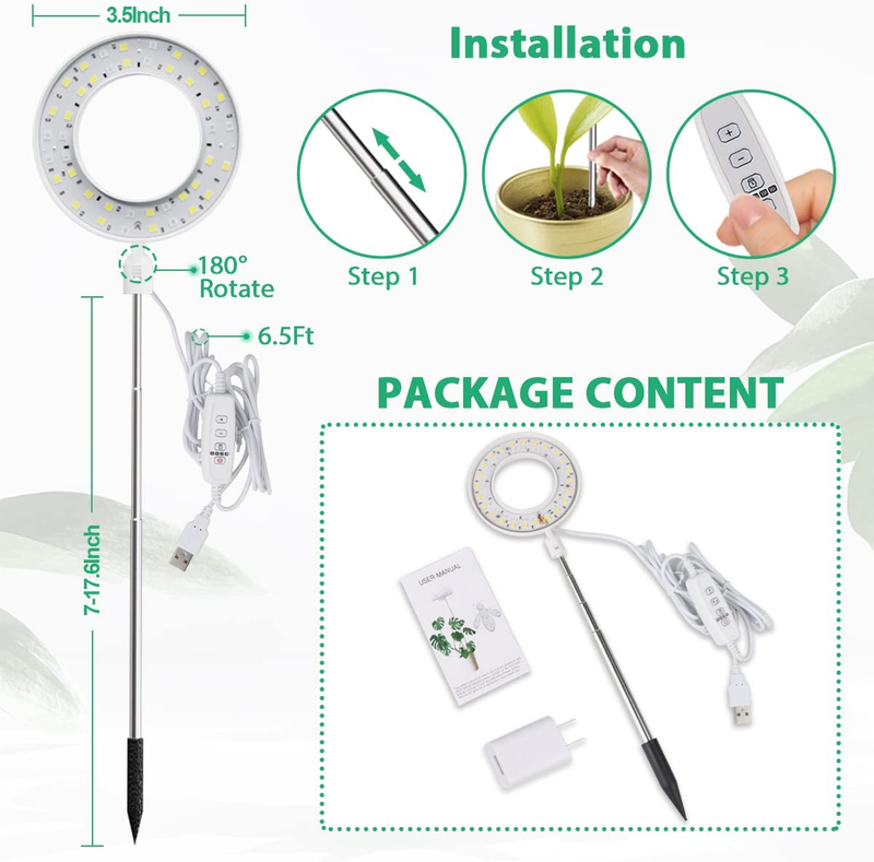 Halo Plant Grow Light, 6000K White LED Full Spectrum Growing Lamp for Plants
