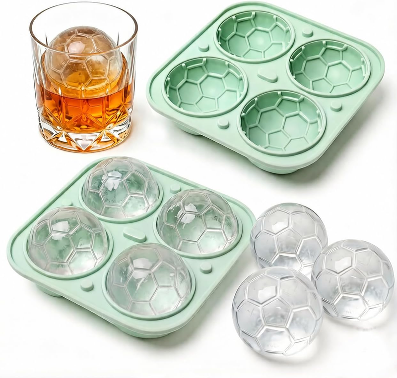 2PCS Large round Ice Cube Trays with Lid, Silicone Sphere Ice Cube Molds for Whi