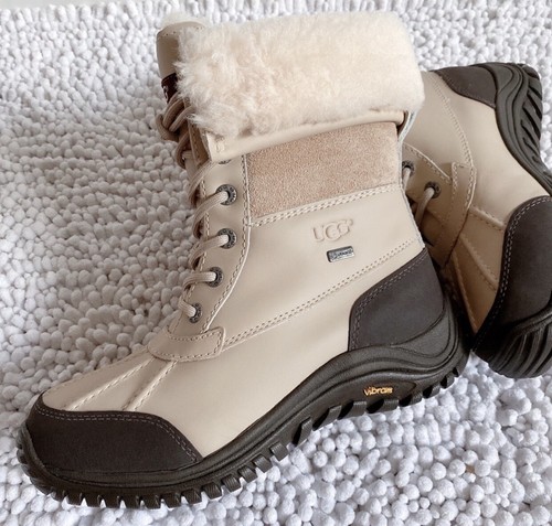 Pre-owned Ugg Womens Adirondack Ii Waterproof Leather/suede Lace-up Boot Us 7/38 Sand In Beige