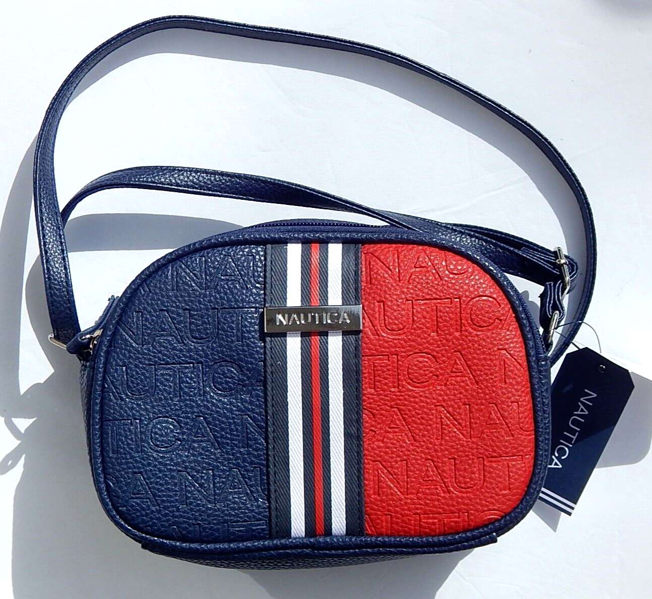 NAUTICA WIDE ANGLE CROSSBODY SHOULDER BAG PU INDIGO/RED NEW