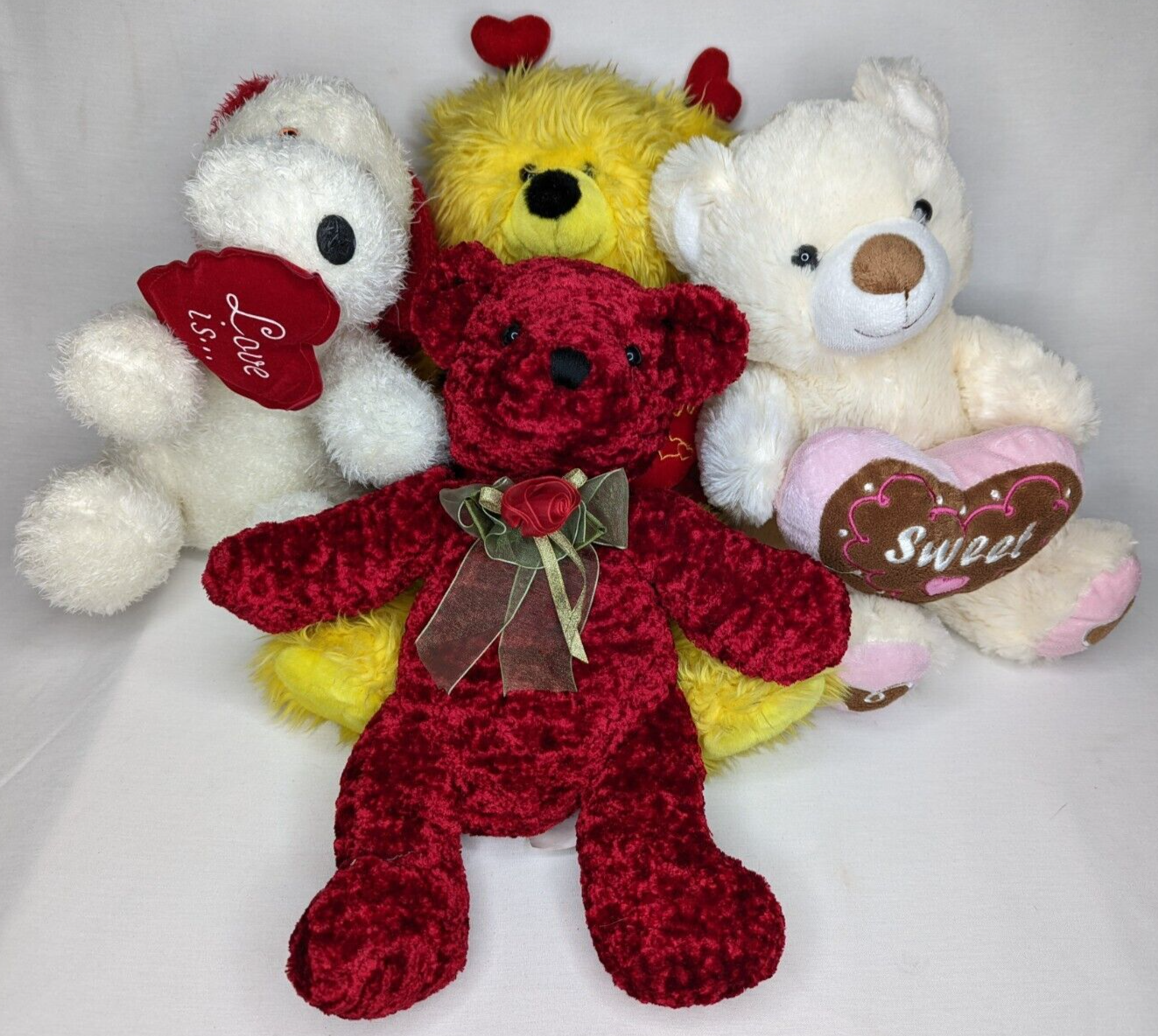 Lot of 4 - Valentine Stuffed Animals, Three Bears and One Do