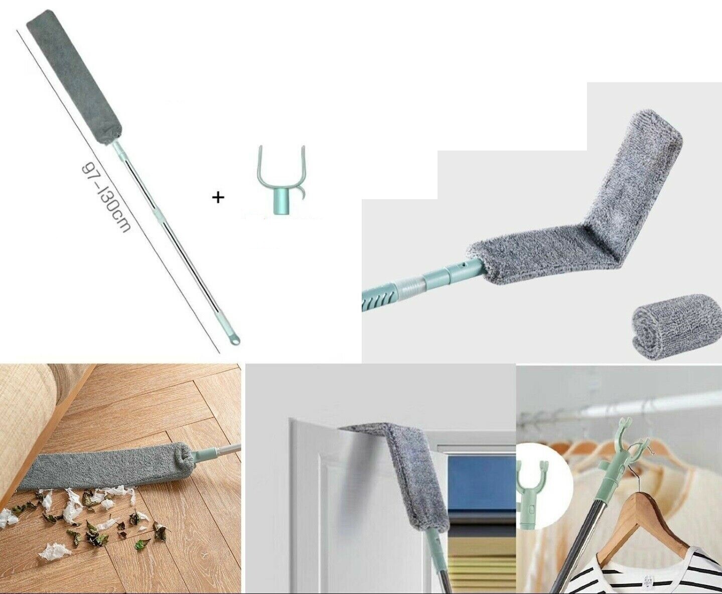 Scopa Mocio Mop 2in1 Super Flessibile Microfibra Con Bastone Appendiabiti dfh