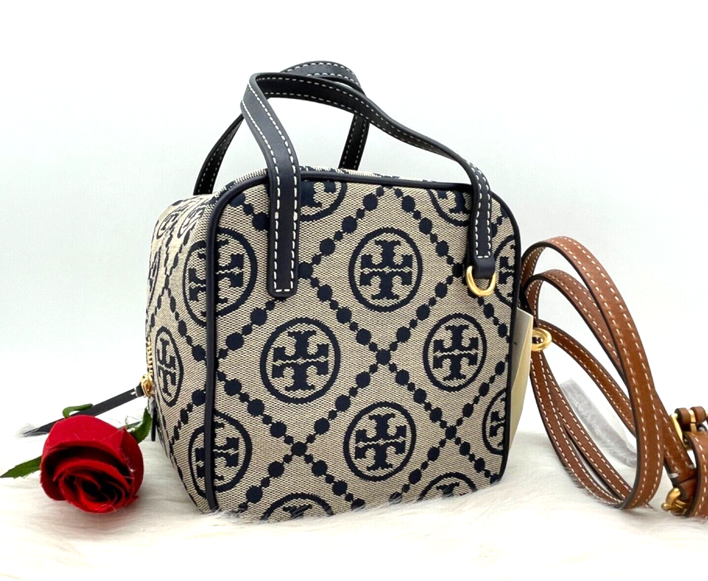 AUTH NWT Tory Burch T Monogram Jacquard Cube Top Handle