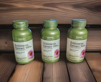 (3 BOTTLES) GNC Herbal Plus Echinacea Extract 500mg 100 Capsules